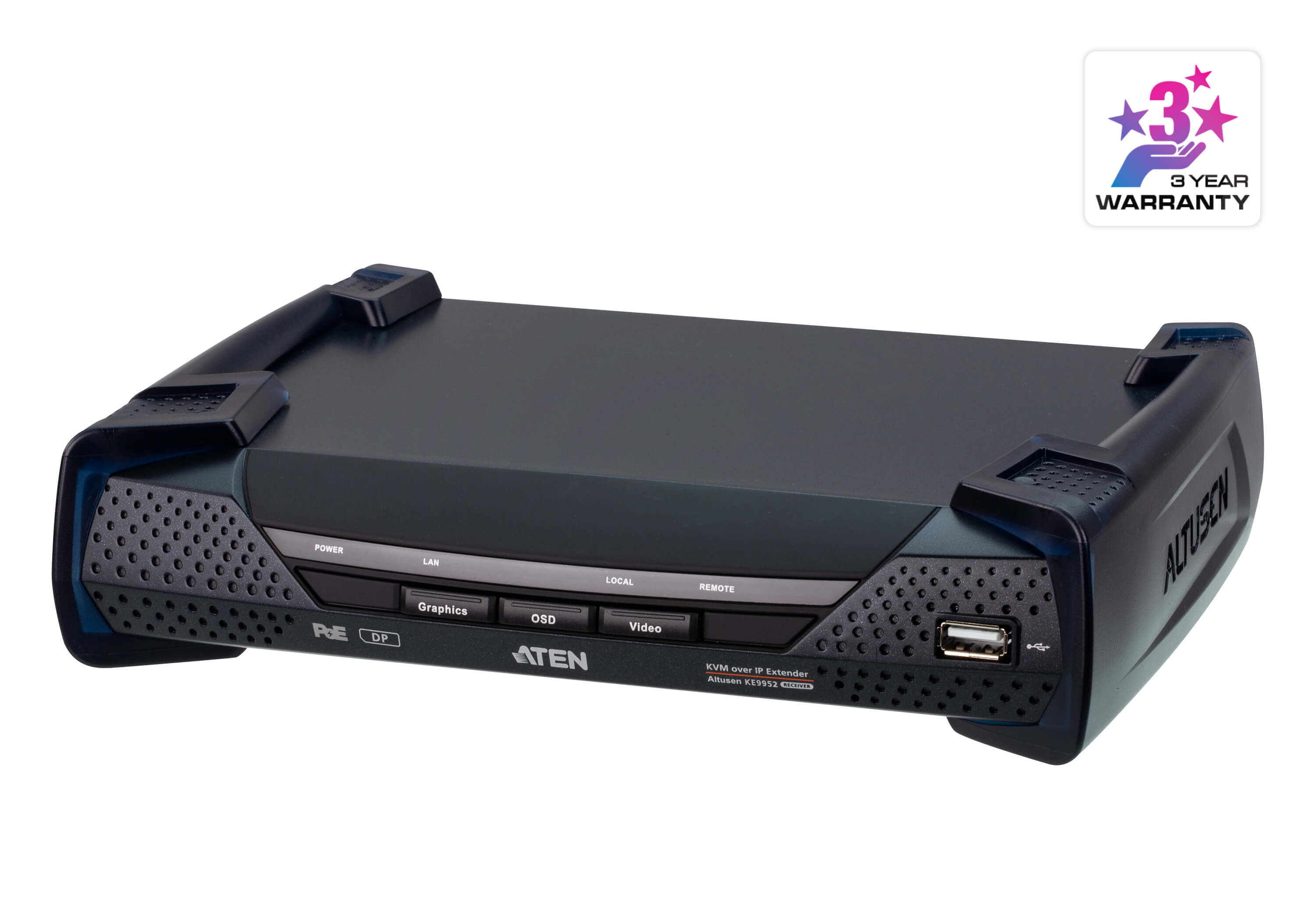 Aten 4K DP Single Display KVM over IP Receiver with Power over Ethernet, power adapter not included Aten 4K DP Single Display KVM over IP Receiver with Power over Ethernet, power adapter not included